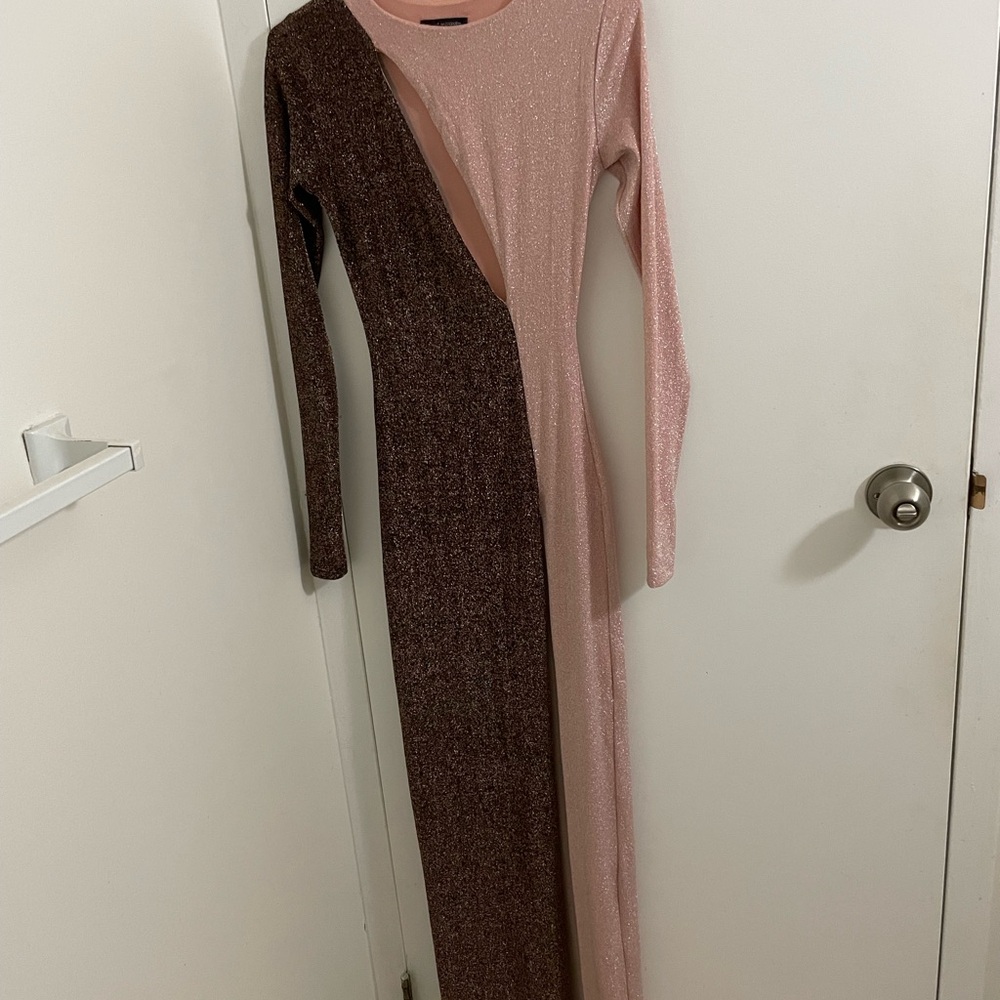 Maxi Glitter gown in light pink and Brown